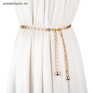 Thắt Lưng Dây Xích Mặt Kim Loại Tròn Khắc Họa Tiết Rỗng Màu Bạc Cổ Điển Thanh Lịch Cho Nữ