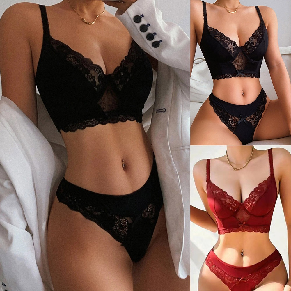Chất lượng cao family fun nightwear 1 * bra + 1 * thong sleepwear bra set ren vải