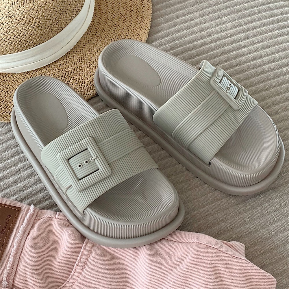 Huaqoo Dép bánh mì guốc dép sandal nữ Màu Sắc Đơn Giản Thoải Mái Cao Gót Chống Trơn Trượt dép đế xuồng 33ZHDLX080104