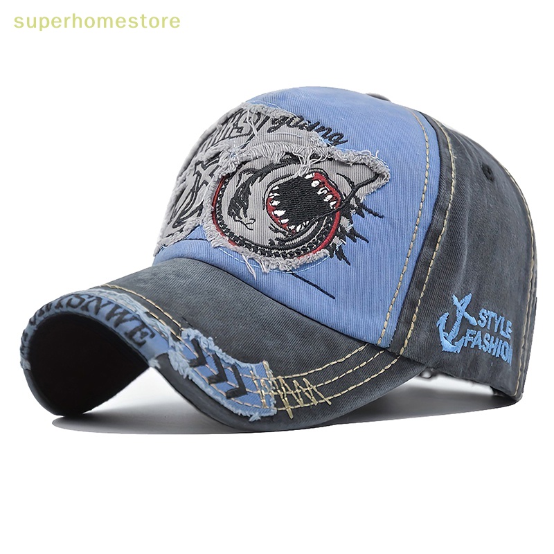 Mũ Lưỡi Trai Cotton Thêu Hình Cá Mập 5 Màu Sắc Tùy Chọn Phong Cách Vintage
