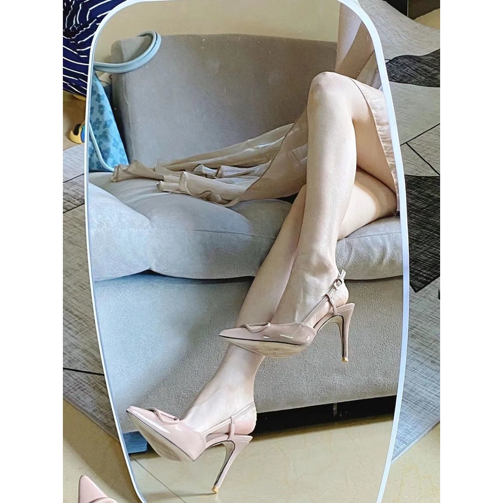 Giày quai hậu MURIOKI màu nude mũi nhọn gót nhọn 3 inch khí chất ngọt ngào cho nữ