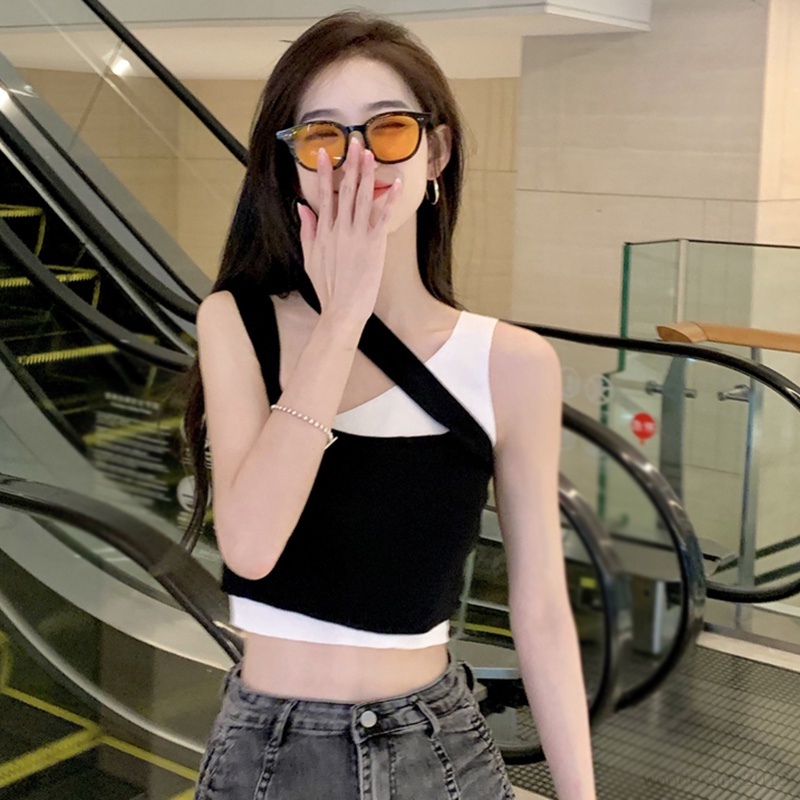 Áo Croptop Giả Hai Lớp Phong Cách Hàn Quốc Thời Trang Mùa Hè Cho Nữ