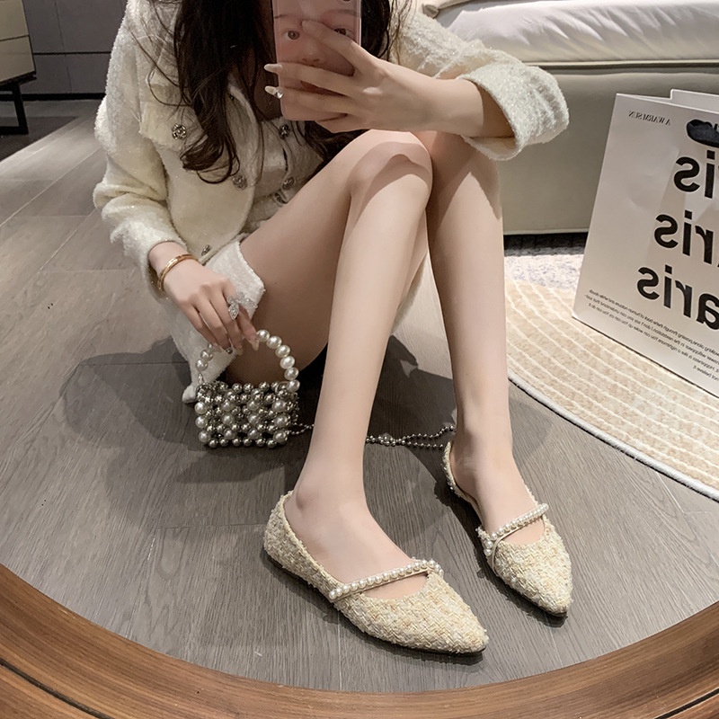 ZTAIXIELUA Giày Búp Bê Mũi Nhọn Đính Hạt Thời Trang Cho Nữ