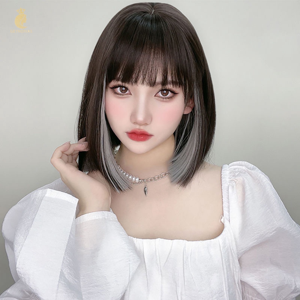GETNOIVAS Tóc Giả Ngắn Nhuộm Màu Highlight Bằng Sợi Tổng Hợp