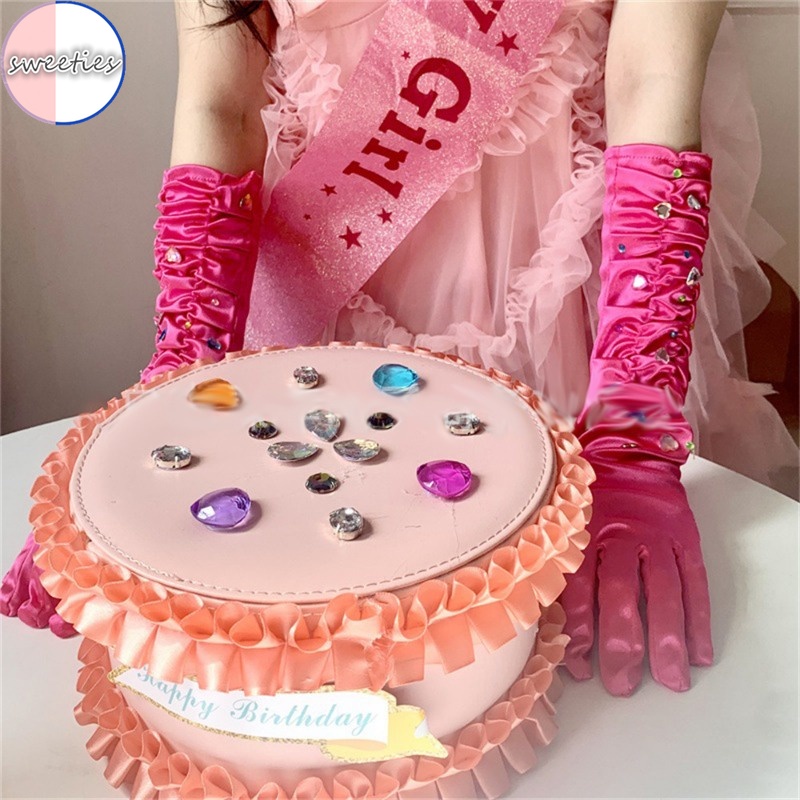 Găng Tay Nơ Đính Kim Cương Giả Màu Hồng Dùng Làm Đạo Cụ Chụp Ảnh Cho Búp Bê Barbie