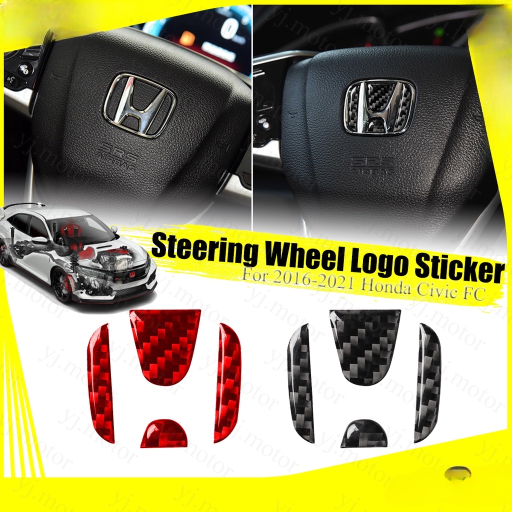 Miếng Dán Logo Bằng Sợi Carbon Trang Trí Vô Lăng Xe Hơi Honda City Civic HR-V Jazz