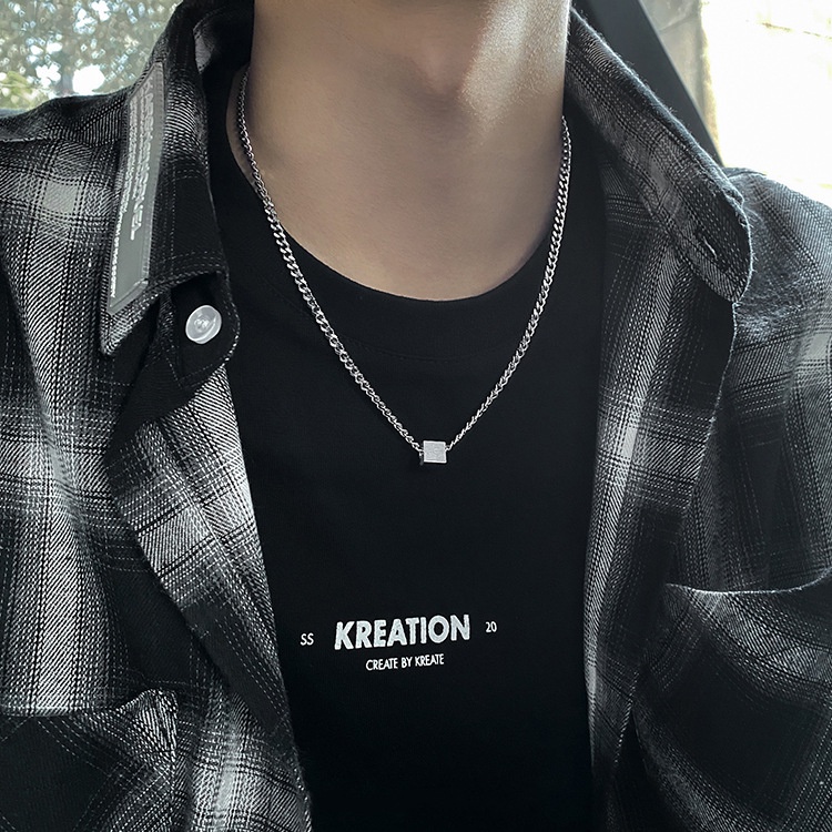 Vòng cổ Thép Titan Không Gỉ Mặt Vuông Phong Cách Hip hop Thời Trang Mùa Hè Cho Nam Và Nữ