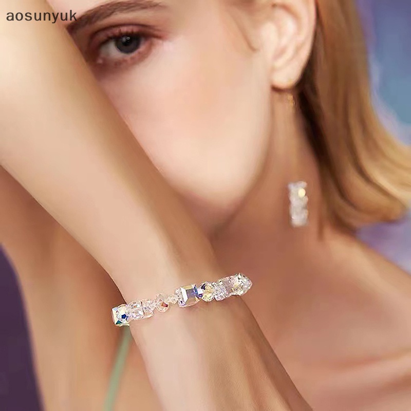 Aosunyuk ab màu cườm vòng tay làm bằng tay vòng tay thời trang pha lê vuông cho phụ nữ trang sức bên có thể điều chỉnh en
