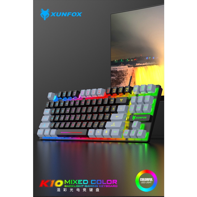 Bàn phím k10 chói lọi silver fox dual spell 87 phím cáp usb chơi game văn phòng cảm giác cơ học bàn phím đèn nền cầu vồng đèn thở