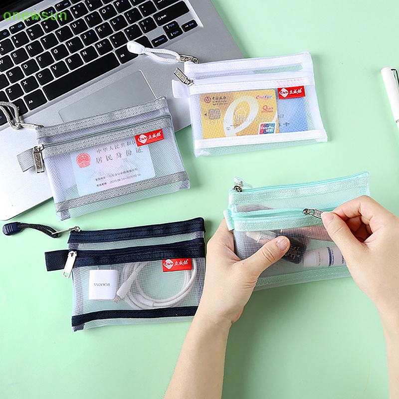 Onewsun lưới nhỏ hai tầng ví tiền xu ví đựng thẻ xe buýt di động túi đựng tai nghe line manager túi mới
