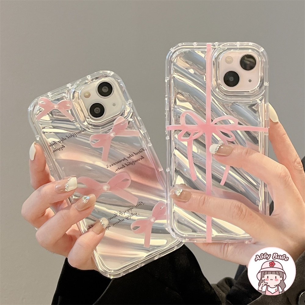 Vỏ iphone 14 pro max tpu Ốp điện thoại tpu mềm retro cross pink bow-knot glossy makeup mirror card crystal clear chống bụi bẩn tương thích cho iphone 12 11 pro max xs xr 7plus