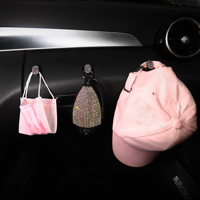 Móc treo đồ ô tô đính đá, móc treo mini phụ kiện ô tô, móc treo trang trí xe hơi, treo khẩu trang, dây sạc, tai nghe