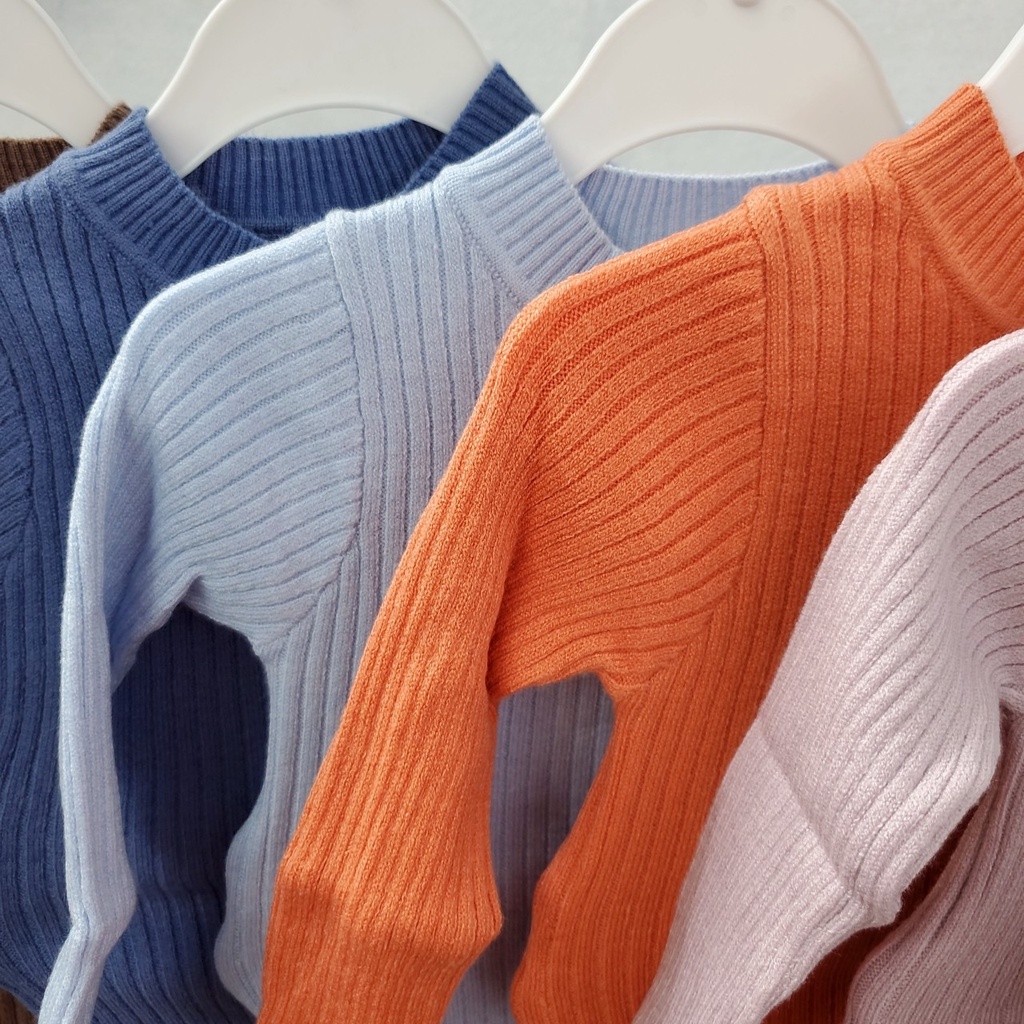 Áo len dài tay thu đông cổ tròn cao 3p Lullaby hàng xả len cotton co giãn 4 chiều mềm mại bé trai bé gái 12m - 4y