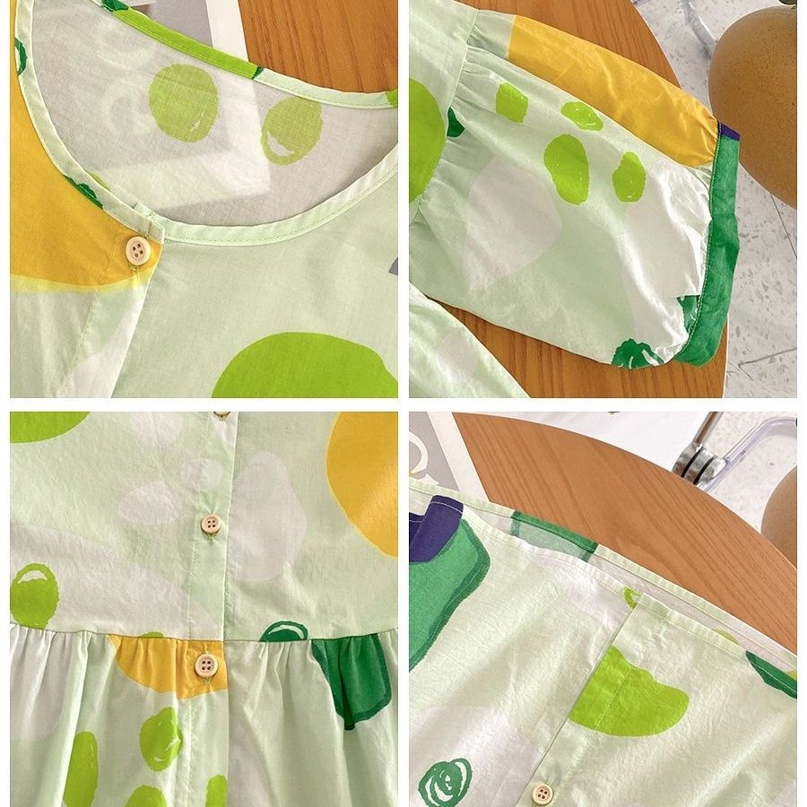 Áo Sơ Mi Tay Phồng Cổ Tròn Họa Tiết Chấm Bi Nhiều Màu Sắc Phong Cách Harajuku Dành Cho Nữ