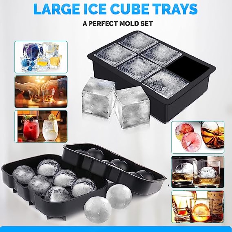 Khuôn làm đá khay làm đá silicone hình dạng làm đá 4/6 / 8grid có nắp khuôn lớn cho rượu whisky cocktails phụ kiện tiện ích nhà bếp