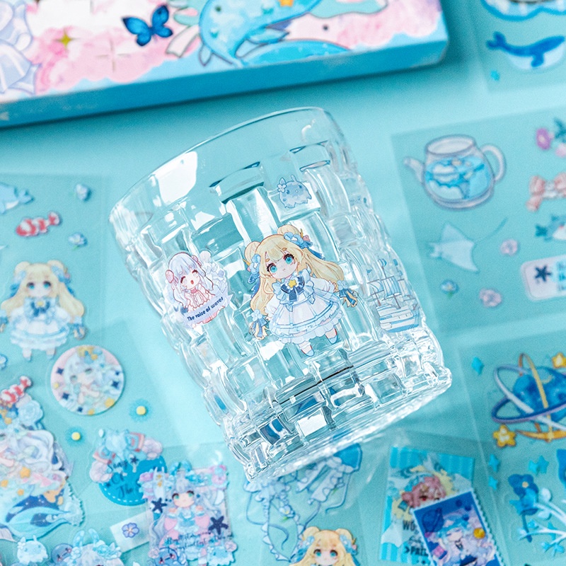 200 cái sáng tạo phim hoạt hình dễ thương nhãn dán pet không thấm nước sổ cái nhãn dán hộp cô gái trái tim nhật ký trang trí gói vật liệu hộp quà