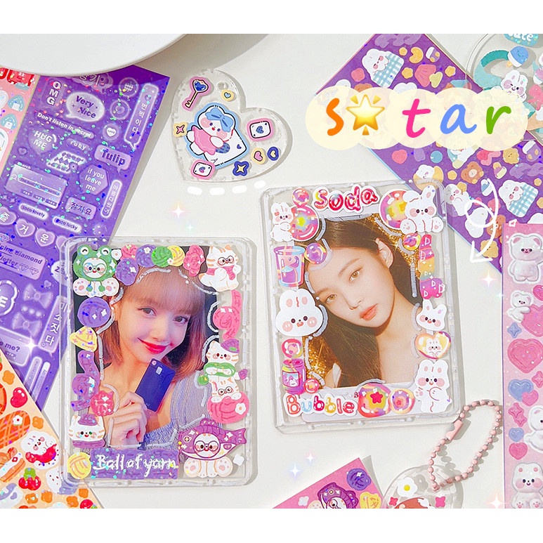 7sheets / bag glitter laser cartoon photocards stickers kpop idol album ảnh dễ thương diy trang trí toploader card sleeves protector văn phòng phẩm hàn quốc