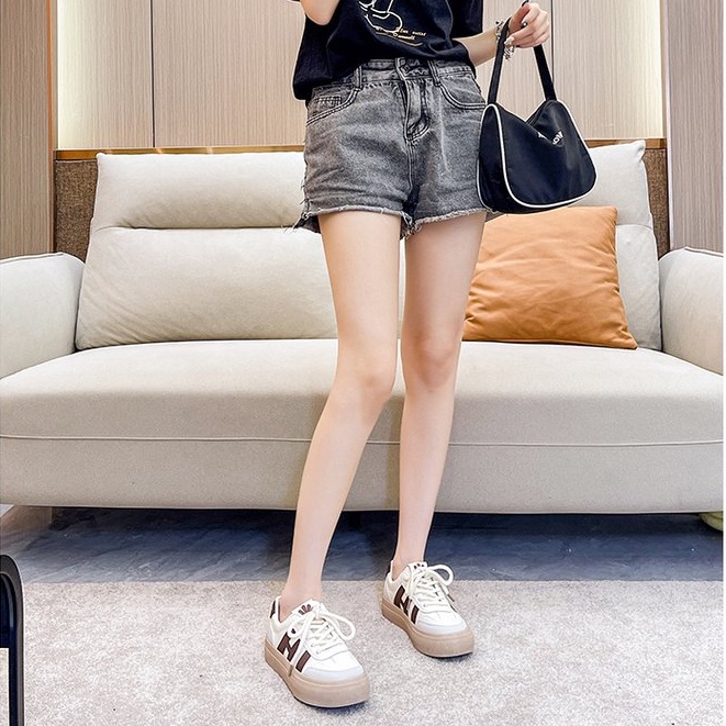 Giày Thể Thao Da PU Mũi Tròn Thắt Dây Chéo Phong Cách Hàn Quốc Cho Nữ