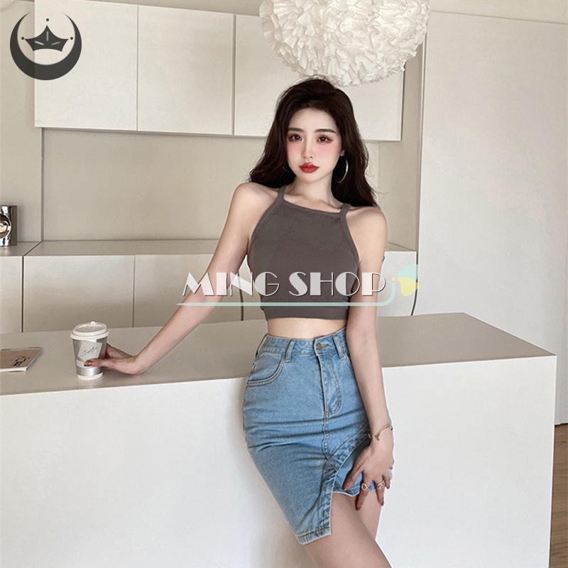 Áo Hai Dây Mùa Hè Màu Trơn Có Mút Đệm Ngực Cho Nữ