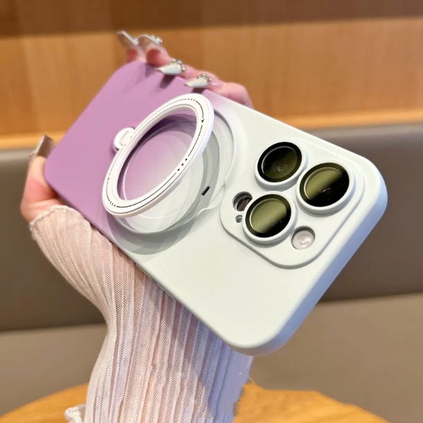 Từ tính Ốp lưng silicon gradient iphone 15 14 pro max plus đế xoay 360-độ với bảo vệ ống kính ốp lưng mềm tpu
