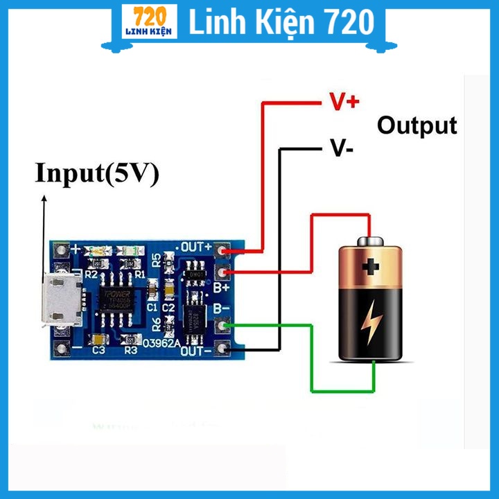 Mô-đun sạc pin Lithium TP4056 18650 Mini USB 5V 1A với chức năng bảo vệ kép