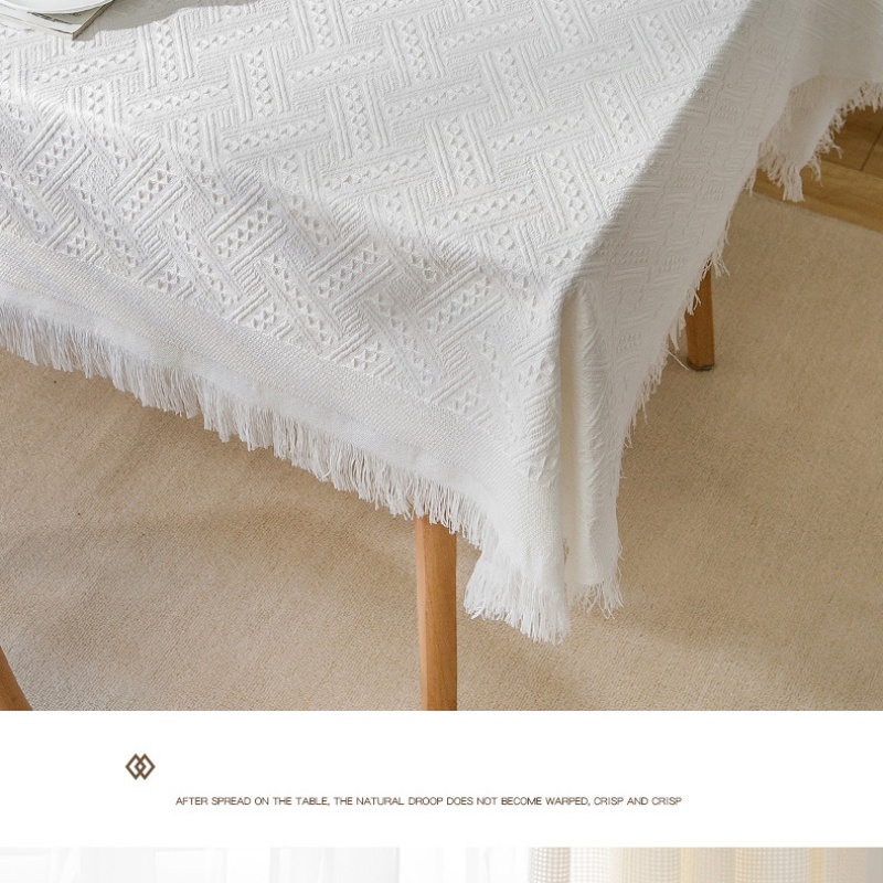 Khăn Trải Bàn Vuông / Tròn Bằng Vải Lanh cotton Phối Tua Rua Trang Trí Bàn Ăn Tối 2 / 4 / 6 / 8