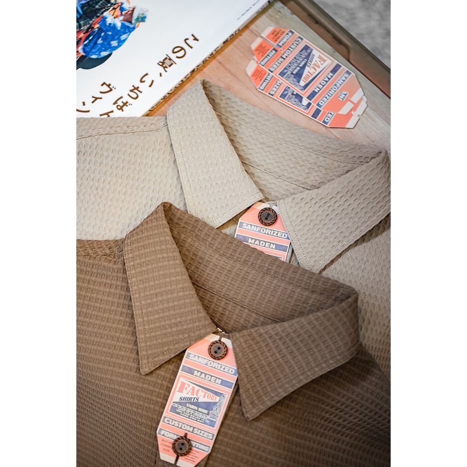 Maden brand men youth stable party 2023 mùa thu mới của mỹ thường xuyên waffle áo sơ mi dài tay dệt kết cấu áo sơ mi kẻ sọc chống nhăn hàng đầu