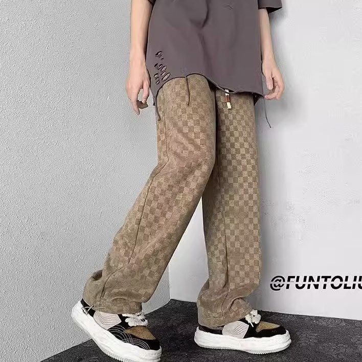 Quần Dài Họa Tiết Sọc Caro Phong Cách vintage Thời Trang Mùa Hè