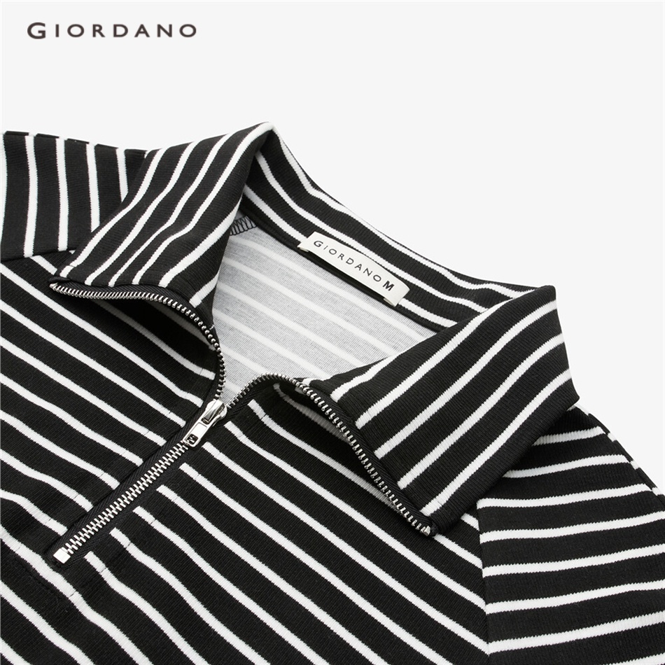 GIORDANO WOMEN Raglan sleeve half-zip stripe loose sweatshirt 18323009