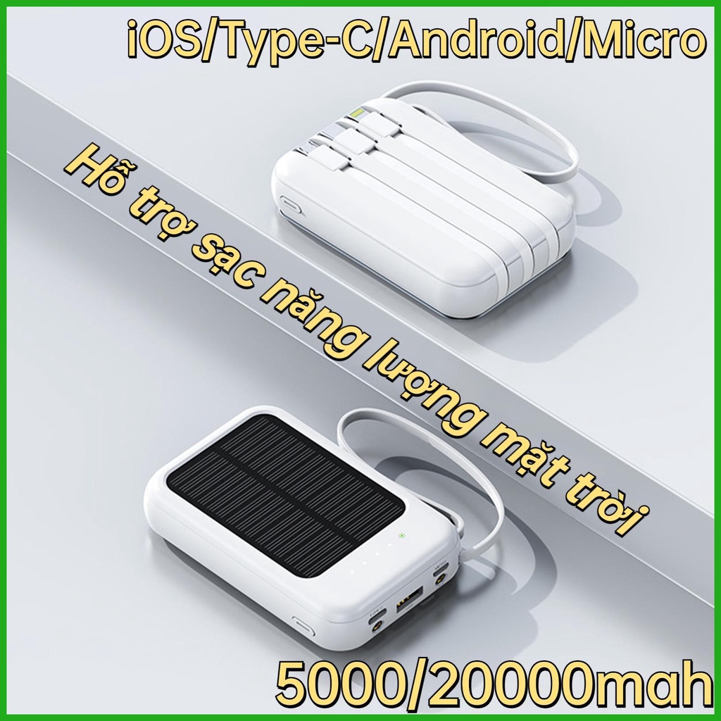 Pin năng lượng mặt trời powerbanks bộ sạc điện thoại năng lượng mặt trời 20000mah / 5000mah với cáp đèn led di động juavn