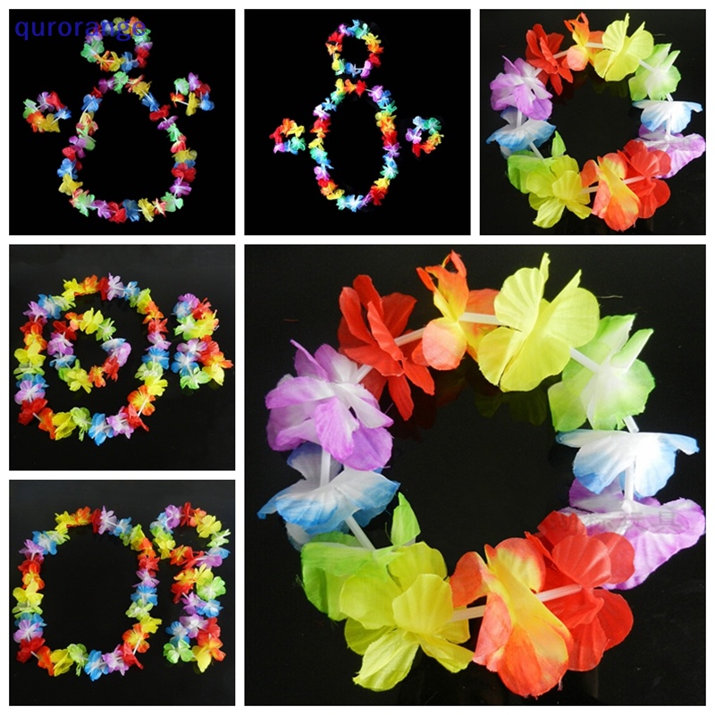 Qurange 4 chiếc / bộ hawaiian tropical hula luau grass dance head neck wrist garland ror