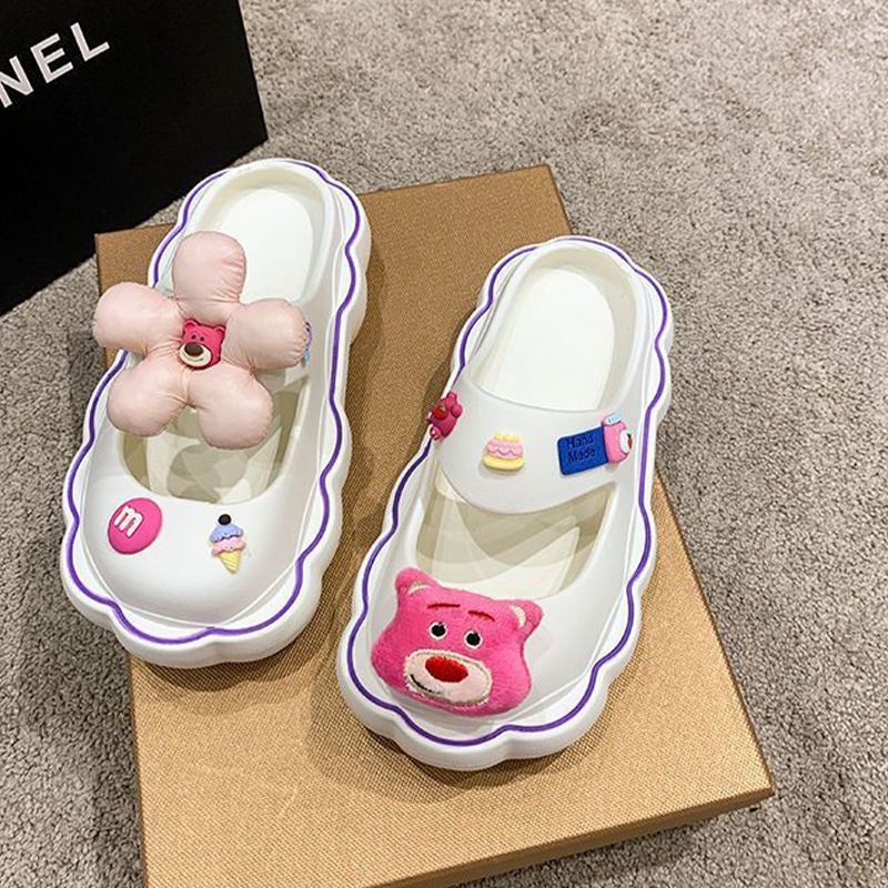 Dép nữ đế bệt dễ thương gấu dâu mary jane cloud dép