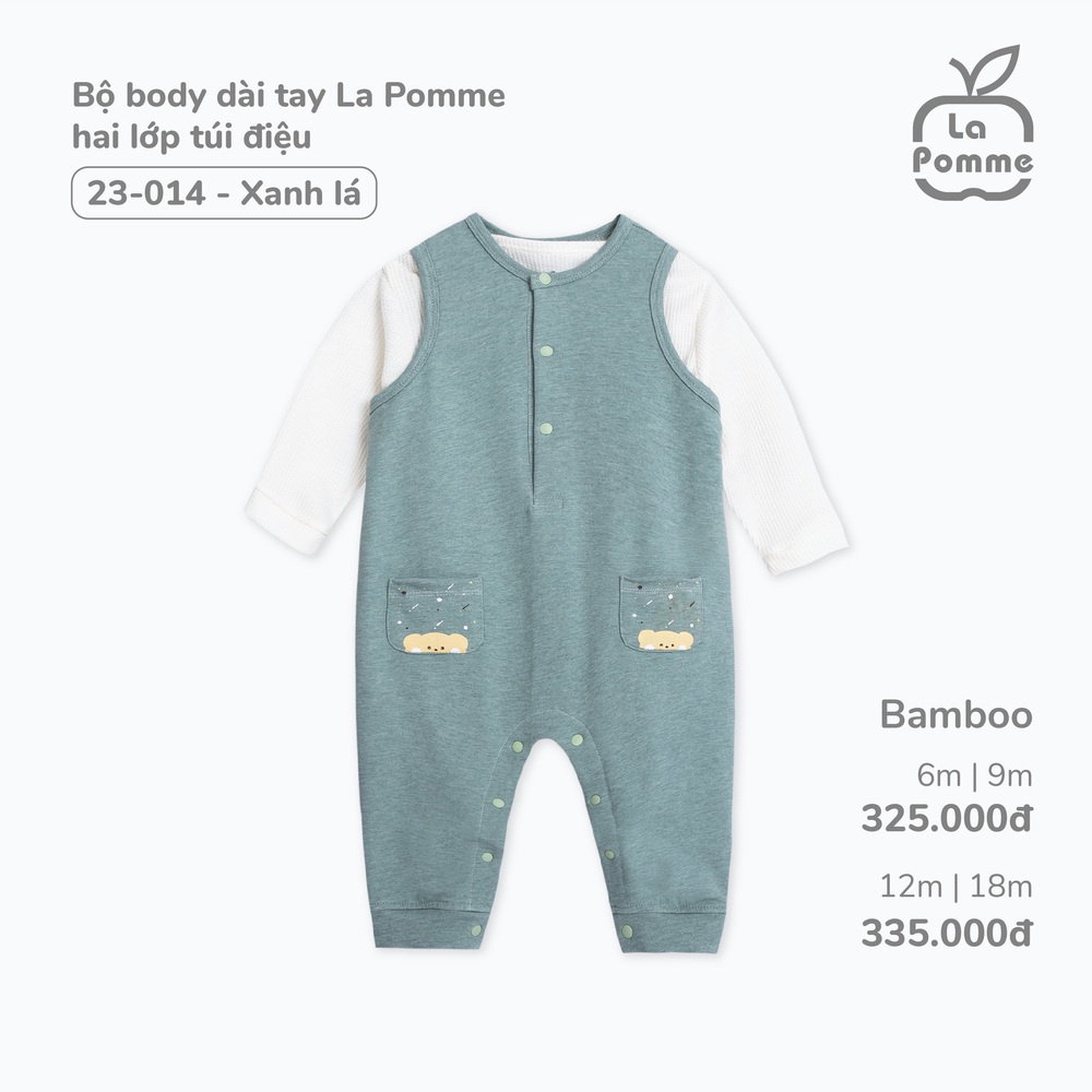 Bộ Body dài tay La Pomme hai lớp túi điệu - Be