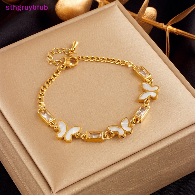 Sthb titan thép bướm mặt dây chuyền vòng tay cho phụ nữ cô gái thời trang màu vàng không phai màu chuỗi đeo tay trang sức quà tặng vn