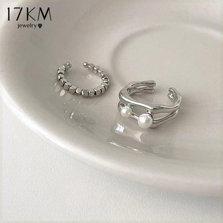 17km 2 cái / bộ nhẫn ngọc trai cho nữ nhẫn bạc mở thanh lịch phụ kiện trang sức