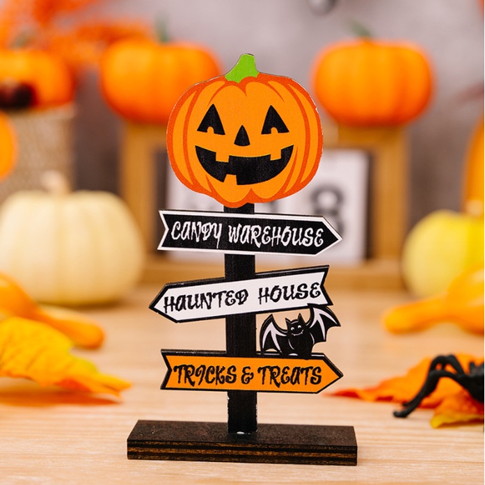 Mô hình HALLOWEEN - trang trí để bàn và treo tường bằng gỗ - Bí ngô ngộ nghĩnh và ma trắng