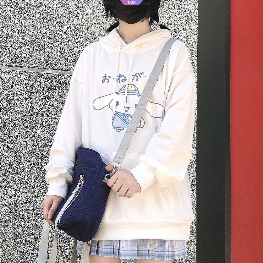 Quần áo sanrio cinnamoroll in hoa văn dài tay áo khoác nữ hoodies y2k cô gái sinh viên phim hoạt hình anime áo khoác lửng phong cách nhật bản thanh thiếu niên áo len chui đầu trắng dễ thương [rain]