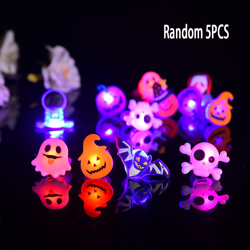 Esys 5 cái đèn led ánh sáng halloween vòng phát sáng bí ngô ma sọ nhẫn trẻ em quà tặng halloween trang trí tiệc cho đạo cụ kinh dị tại nhà.