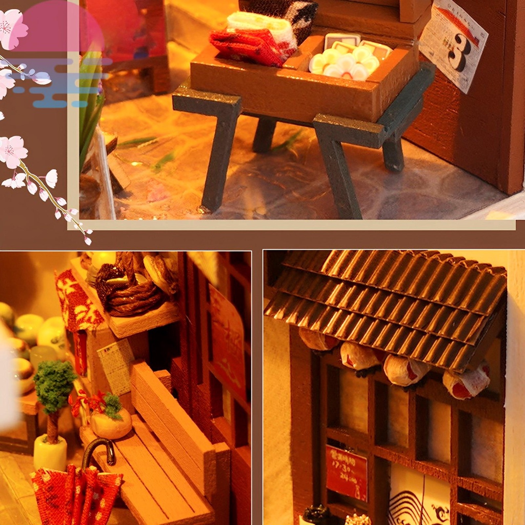 Diy book nook kit giá sách xếp hình bằng gỗ 3d chèn trang trí với đèn led diy miniature dollhouse model kit shopskc3583