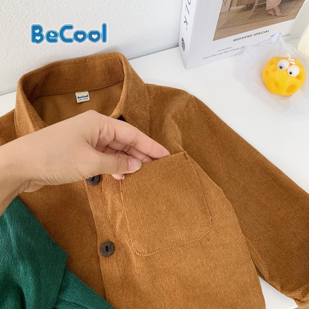 Áo Sơ Mi Nhung Cho Bé Trai BECOOL Chất Nhung Tăm Cao Cấp, Áo Dài Tay Cho Bé Từ 10-28Kg