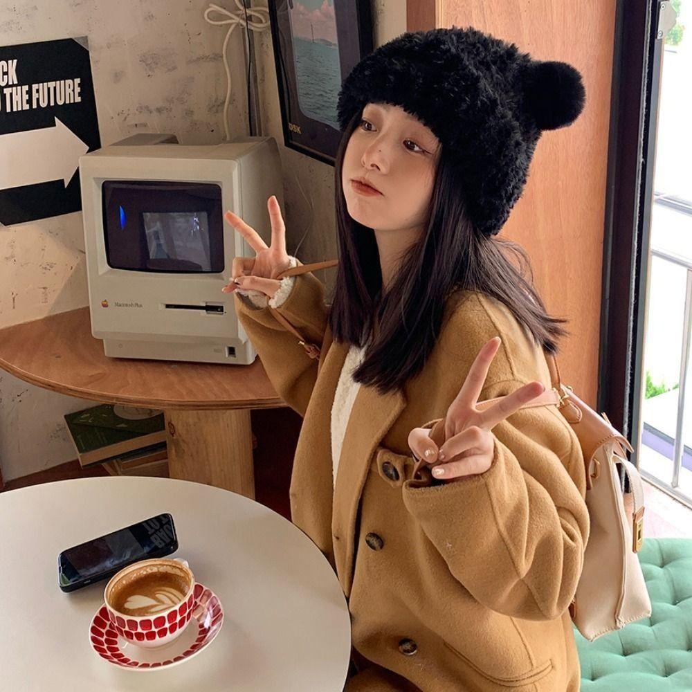 Mũ Len Dệt Kim Đính Tai Gấu Dễ Thương Thời Trang Thu Đông Cho Cặp Đôi