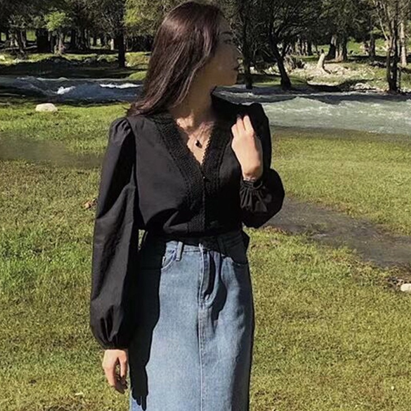 Áo Ren Cổ V Dài Tay Thời Trang Mùa Xuân Pháp Cổ Điển Dành Cho Nữ 2023