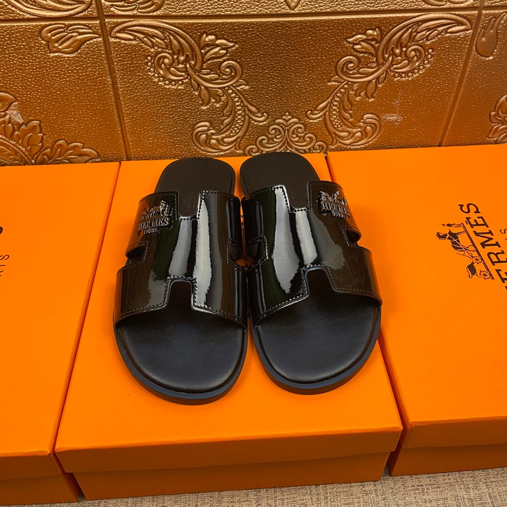 Hms Dép Sandal Phẳng Mùa Hè Bằng Da Chống Trượt Có Khóa Kim Loại Màu Đen Mới Cho Nam