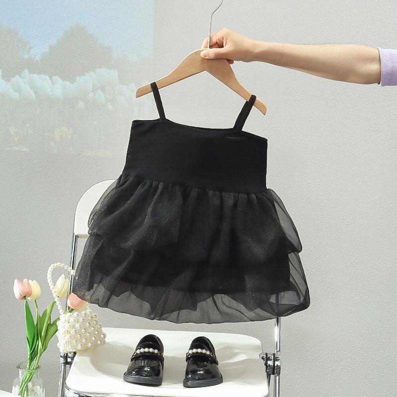 Đầm Công Chúa Hai Dây Màu Trắng Đen Thời Trang Mùa Hè Cho Bé Gái 0-4 Tuổi