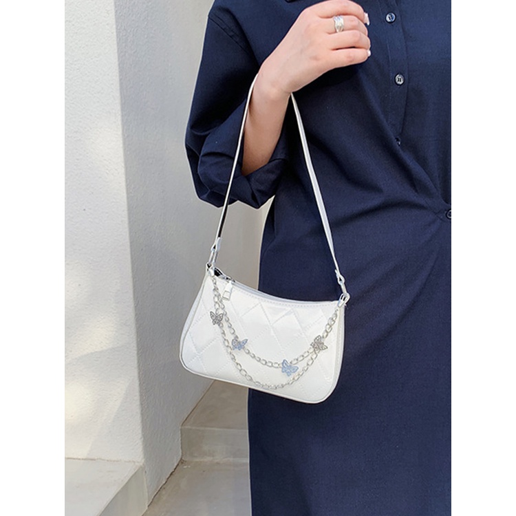 Fancy Túi Xách Đeo Dưới Cánh Tay Cỡ Nhỏ Màu Trơn Họa Tiết Bướm Phối Dây Xích Thời Trang Cho Nữ