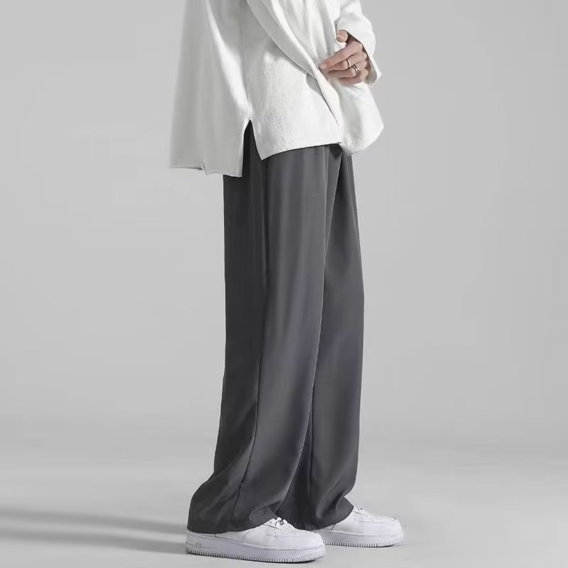 Quần Dài Dáng Suông Rộng Vải Lụa Lạnh Co Giãn Nhanh Khô Thời Trang Mùa Hè Cho Nam Giới Size M-5XL Đen