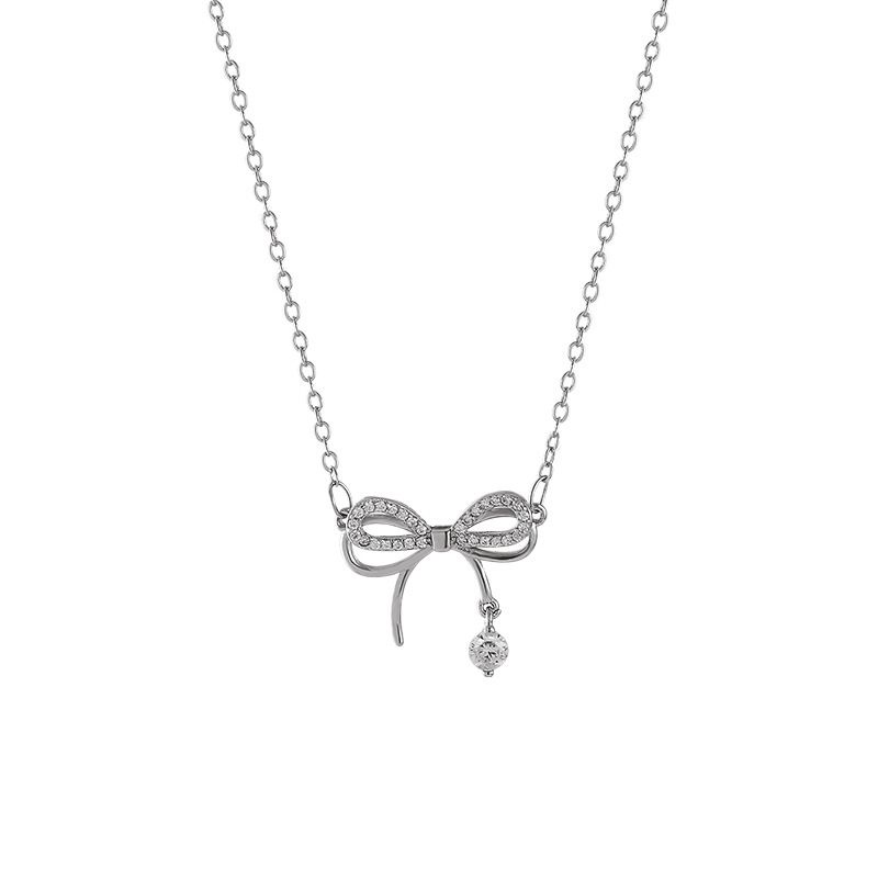 Vòng cổ Mạ Bạc 925 Mặt Hình Nơ Sang Trọng Cho Nữ