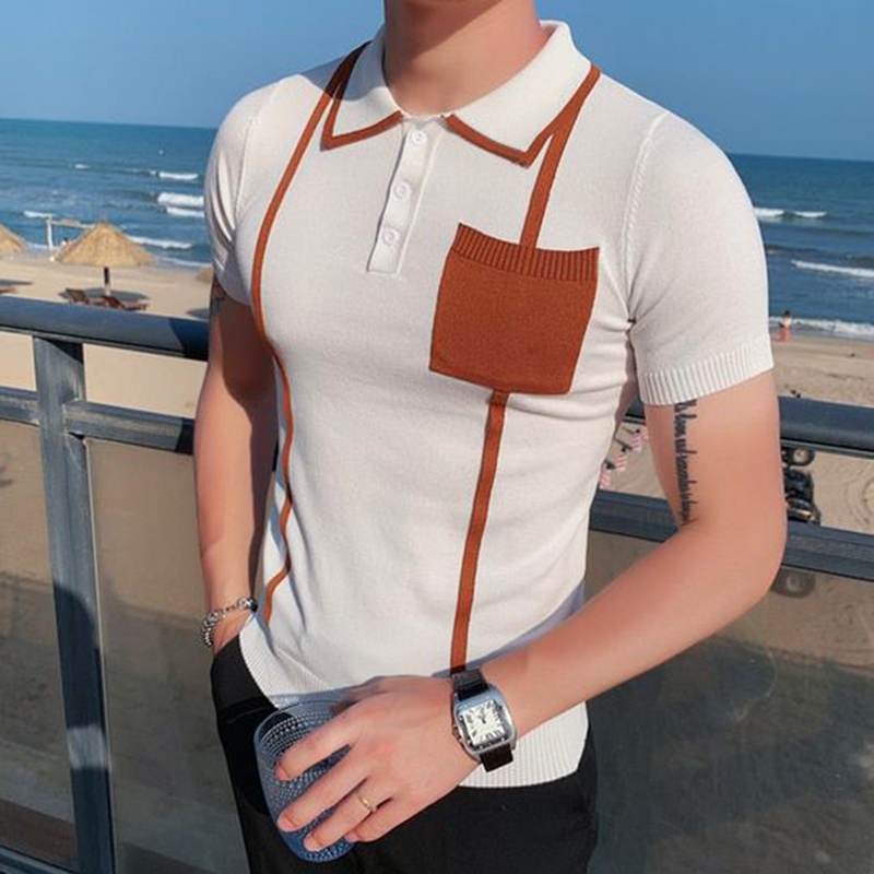 Incerun Áo Thun Tay Ngắn Có Cổ Phối Màu Tương Phản Đa Bảng Điều Khiển