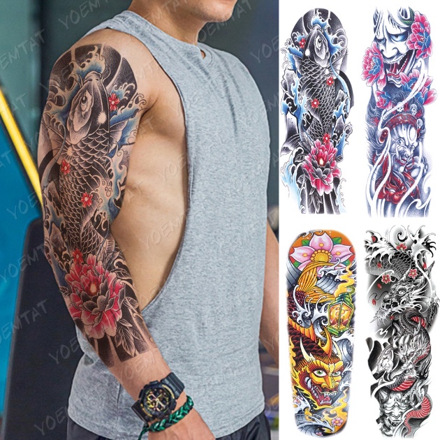 Hình Xăm Dán Tạm Thời Họa Tiết Cá Chép / Rồng Chống Thấm Nước Kiểu Nhật Bản Chất Lượng Cao