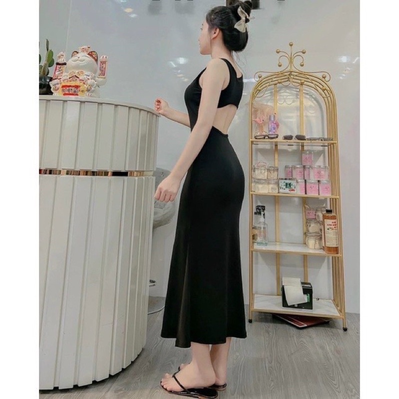 Đầm body đuôi cá dây bản to khoét lưng